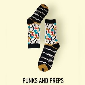 Crew socks with graffiti design. Punks & Preps brand